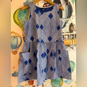 Rare Nooworks Blue and White Geometric Sleeveless Dress